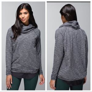 Lululemon Healthy Heart Pullover Women's Coco Pique Black Gray Cowl Neck. Size 6